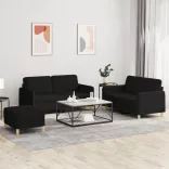 3 részes fekete szövet ülőgarnitúra párnákkal