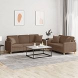 2 részes barna szövet ülőgarnitúra párnákkal