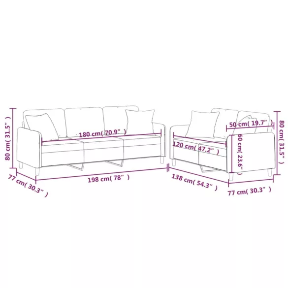 2 részes barna szövet ülőgarnitúra párnákkal