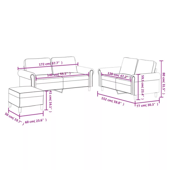 3 részes kávészínű műbőr ülőgarnitúra párnákkal