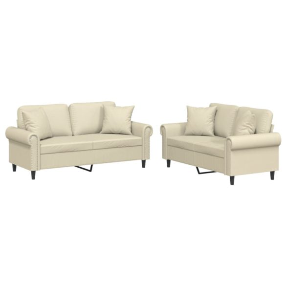 2 részes krémszínű műbőr ülőgarnitúra párnákkal