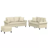 3 részes krémszínű műbőr ülőgarnitúra párnákkal