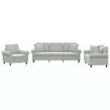 3 részes világosszürke bársony ülőgarnitúra párnákkal