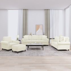 4 részes krémszínű bársony ülőgarnitúra párnákkal