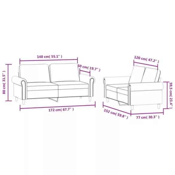 2 részes barna bársony ülőgarnitúra párnákkal