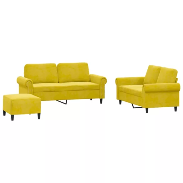 3 részes sárga bársony ülőgarnitúra párnákkal