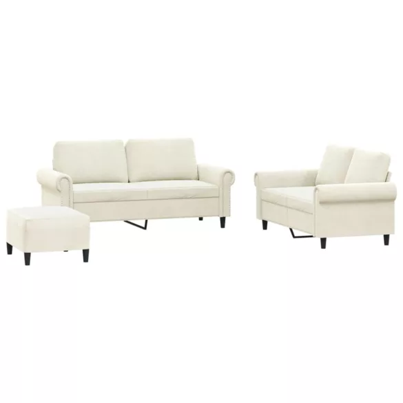 3 részes krém bársony ülőgarnitúra párnákkal