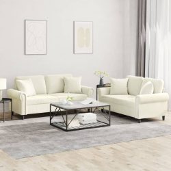 2 részes krémszínű bársony ülőgarnitúra párnákkal