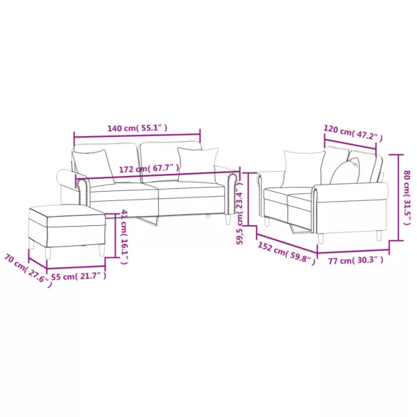 3 részes sárga bársony ülőgarnitúra párnákkal