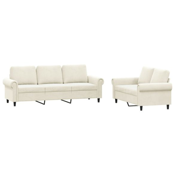 2 részes krém bársony ülőgarnitúra párnákkal