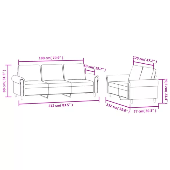 2 részes krém bársony ülőgarnitúra párnákkal