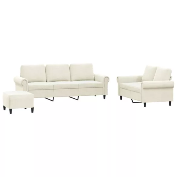 3 részes krém bársony ülőgarnitúra párnákkal