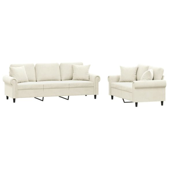 2 részes krémszínű bársony ülőgarnitúra párnákkal