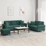 3 részes sötétzöld bársony ülőgarnitúra párnákkal