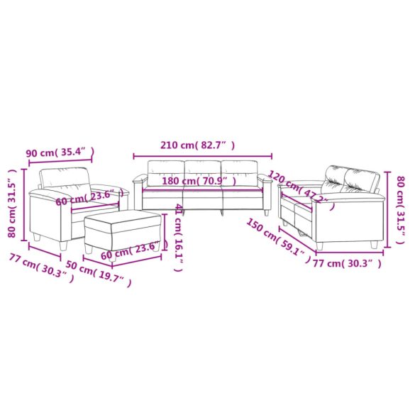 4 részes világosszürke mikroszálas ülőgarnitúra párnákkal