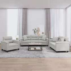   3 részes világosszürke mikroszálas ülőgarnitúra párnákkal