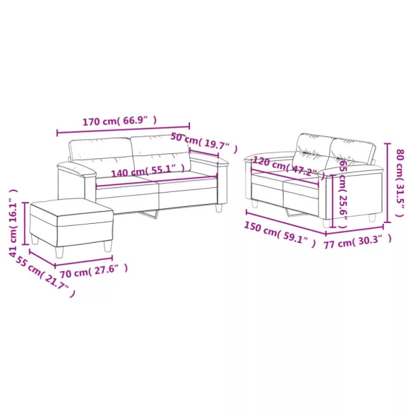 3 részes tópszínű mikroszálas szövet ülőgarnitúra párnákkal