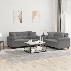   2 részes sötétszürke mikroszálas szövet ülőgarnitúra párnákkal