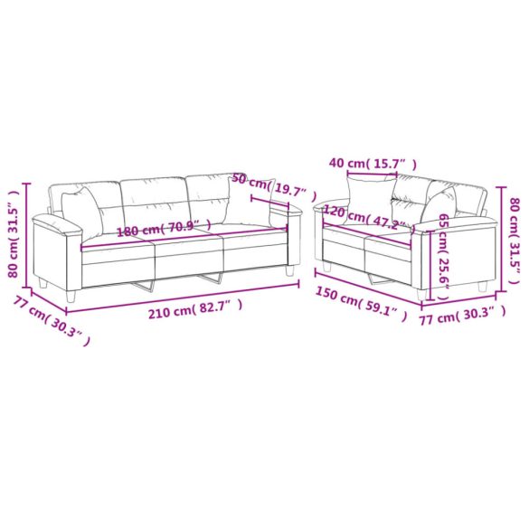 2 részes világosszürke mikroszálas ülőgarnitúra párnákkal