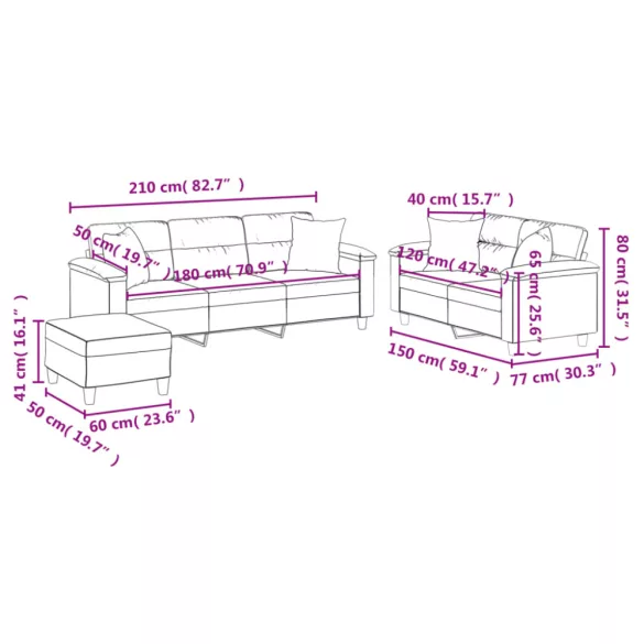 3 részes sötétszürke mikroszálas szövet ülőgarnitúra párnákkal