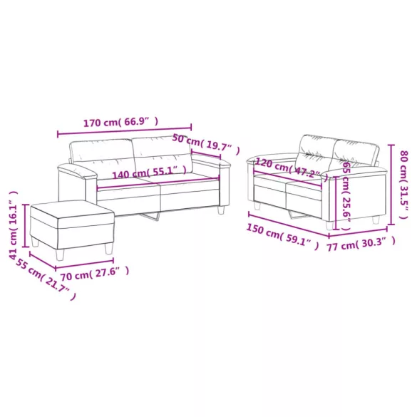 3 részes szürke műbőr ülőgarnitúra párnákkal