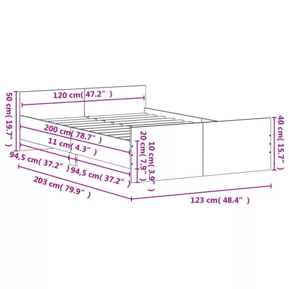 fekete ágykeret fej- és lábtámlával 120 x 200 cm