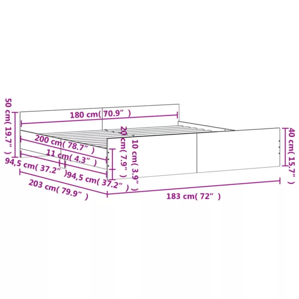 betonszürke ágykeret fej- és lábtámlával 180 x 200 cm