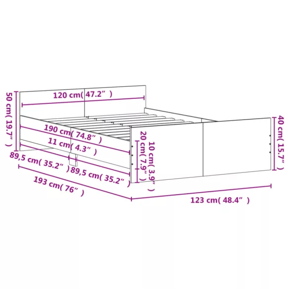 fehér ágykeret fej- és lábtámlával 120 x 190 cm