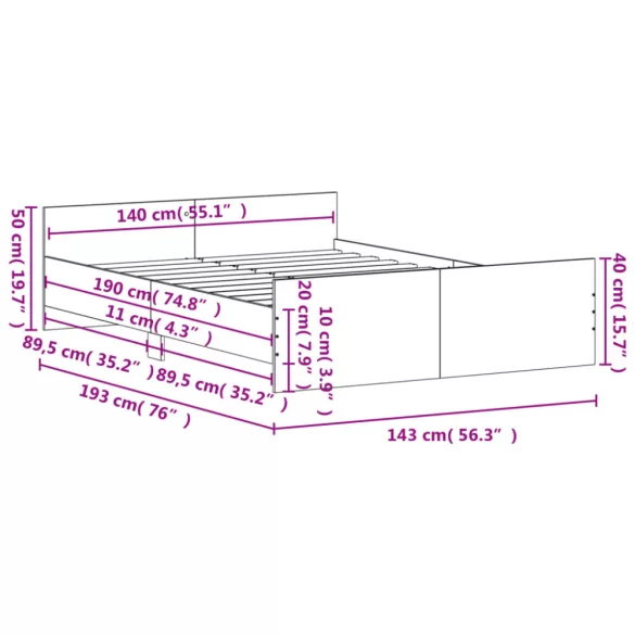 fehér ágykeret fej- és lábtámlával 140 x 190 cm