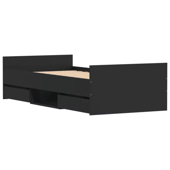 fekete ágykeret fej- és lábtámlával 100 x 200 cm