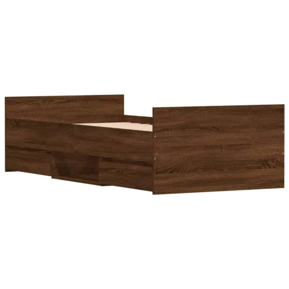 barna tölgy színű ágykeret fej- és lábtámlával 90 x 200 cm