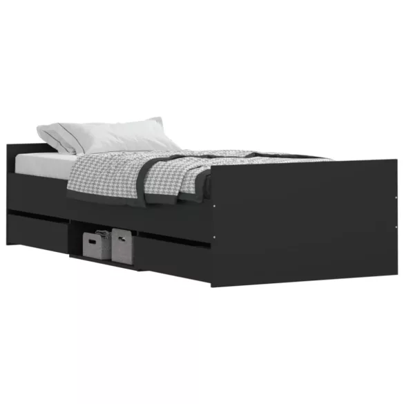 fekete ágykeret fej- és lábtámlával 90 x 190 cm