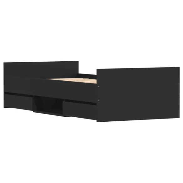 fekete ágykeret fej- és lábtámlával 90 x 190 cm