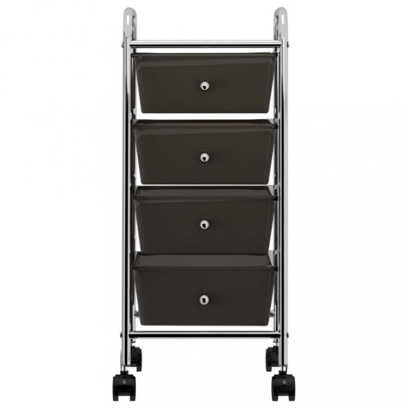 4 fiókos mozgatható fekete műanyag tárolókocsi