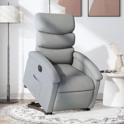   elektromos felállást segítő világosszürke szövet dönthető fotel