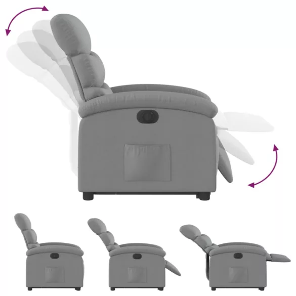 elektromos felállást segítő világosszürke szövet dönthető fotel