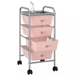 4 fiókos mozgatható rózsaszín műanyag tárolókocsi