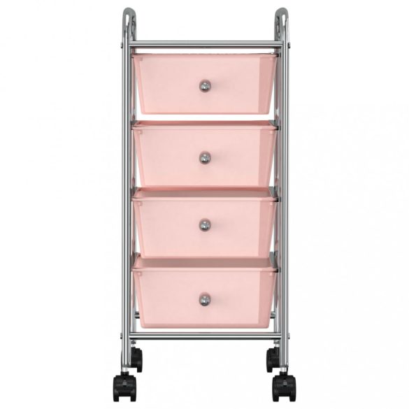 4 fiókos mozgatható rózsaszín műanyag tárolókocsi