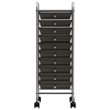10 fiókos mozgatható fekete műanyag tárolókocsi
