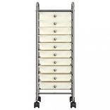 10 fiókos mozgatható fehér műanyag tárolókocsi