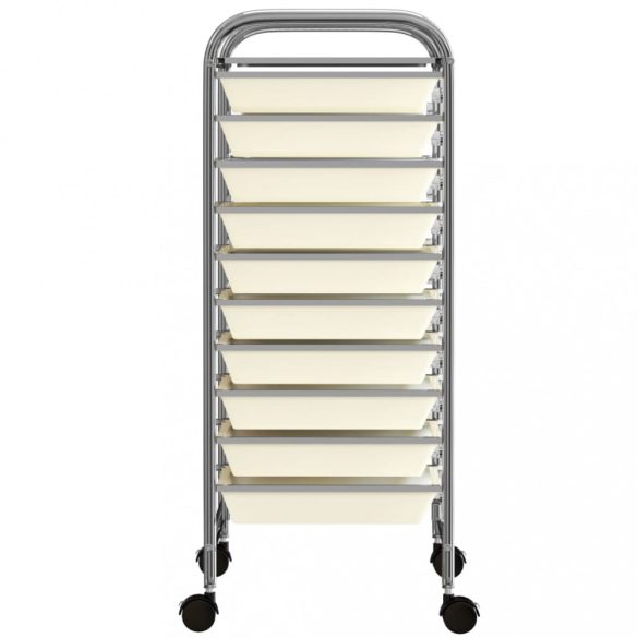 10 fiókos mozgatható fehér műanyag tárolókocsi