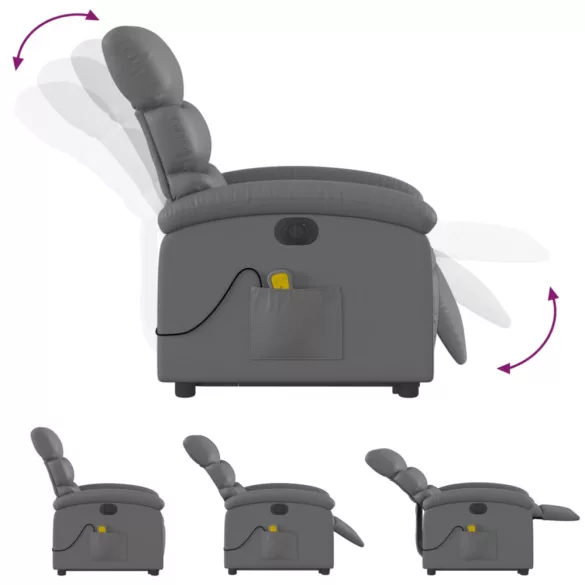 elektromos szürke műbőr felállást segítő dönthető masszázsfotel