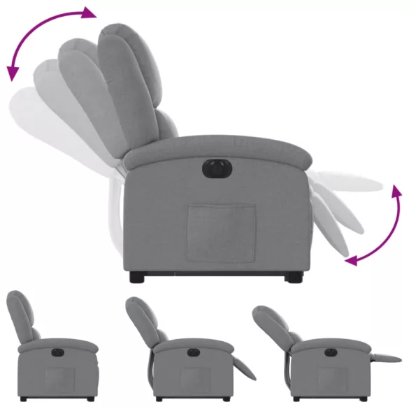 elektromos felállást segítő világosszürke szövet dönthető fotel