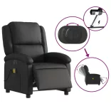 fekete valódi bőr elektromos dönthető masszázsfotel