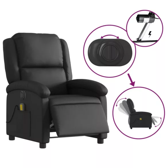 fekete valódi bőr elektromos dönthető masszázsfotel