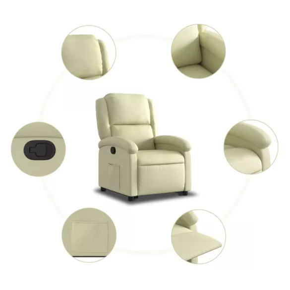 krémszínű valódi bőr felállást segítő dönthető fotel