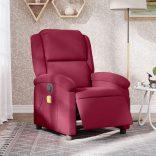 bordó bársony elektromos dönthető masszázsfotel