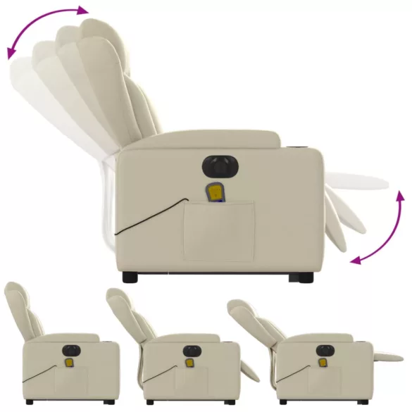 elektromos krémszínű műbőr felállást segítő masszázsfotel