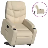 elektromos felállást segítő krémszínű szövet dönthető fotel