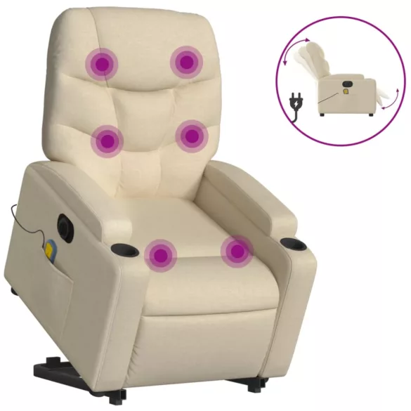 krémszínű szövet dönthető elektromos álló masszázsfotel